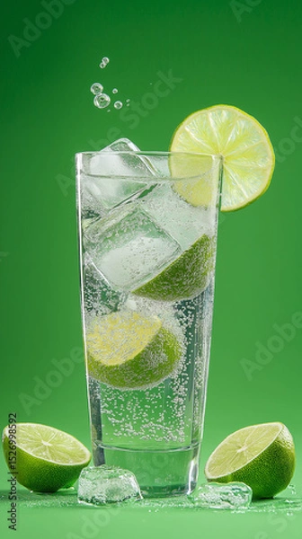 Fototapeta refreshing mojito filled with lime slices