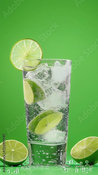Fototapeta refreshing mojito filled with lime slices