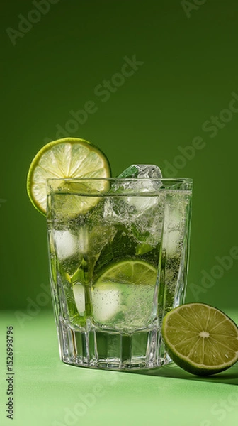 Fototapeta refreshing mojito filled with lime slices