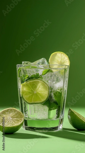 Fototapeta refreshing mojito filled with lime slices