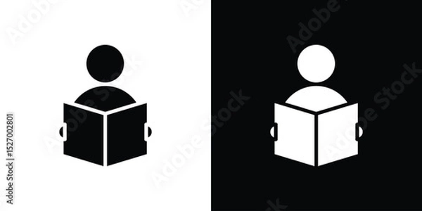Fototapeta Book open reader icon in flat version on black and white background