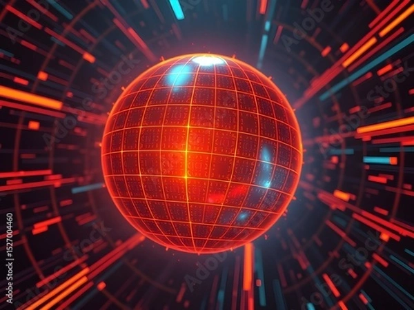 Fototapeta Glowing futuristic globe with binary code and digital data overlay, symbolizing technological interconnectedness and global communication in a digital networked world
