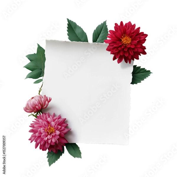 Obraz A white piece of paper with a pink flower on it