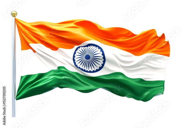 Obraz Waving indian flag symbolizing unity and pride india vibrant colors close-up view cut out on transparent background