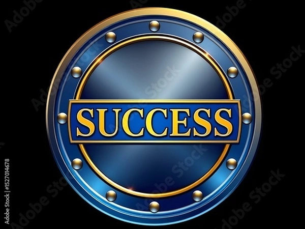 Fototapeta Glowing blue shield with bold golden "SUCCESS" text symbolizing victory, protection, achievement, and triumph in a futuristic and empowering design