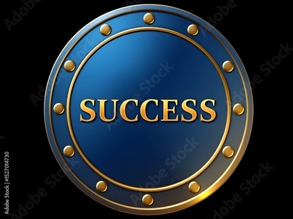 Fototapeta Glowing blue shield with bold golden "SUCCESS" text symbolizing victory, protection, achievement, and triumph in a futuristic and empowering design