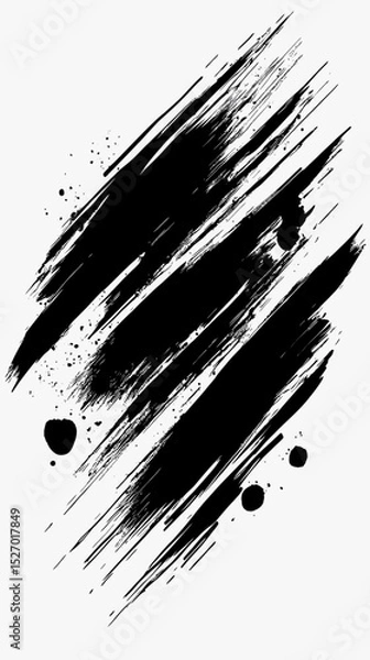 Obraz Abstract black ink brush strokes with splatters on white background artistic grunge texture design elements for creative projects and backgrounds