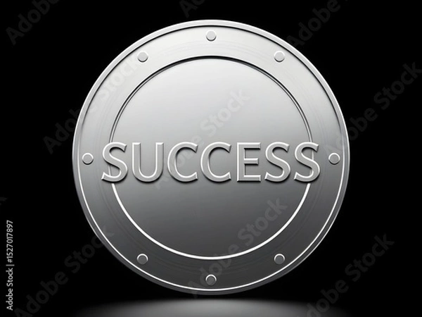 Fototapeta Metallic shield with bold reflective "SUCCESS" letters symbolizing resilience, strength, protection, and personal or professional achievement
