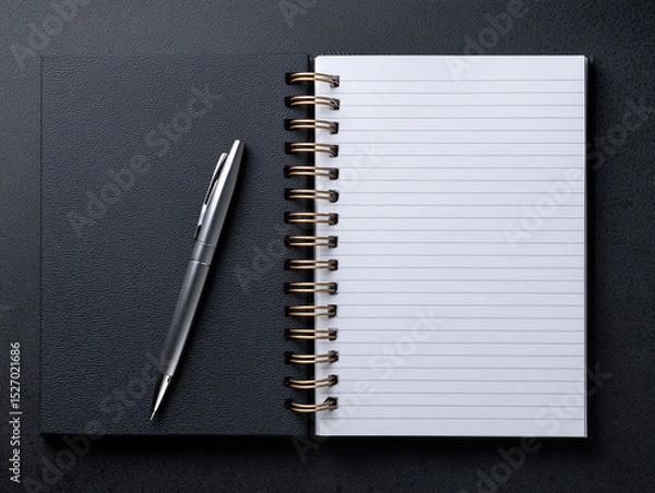 Fototapeta Notebook with pen on black background