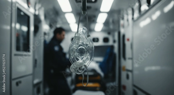Obraz Oxygen mask hanging inside an ambulance