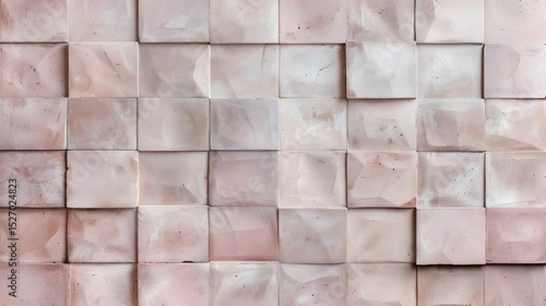 Obraz Textured pink 3D square tiles with a marble-like surface and geometric depth, abstract architectural wall background ideal for modern interior design, decor, or visual projects

