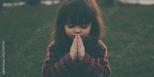 Obraz Child Prays Peacefully Outdoors in a Serene Natural Setting