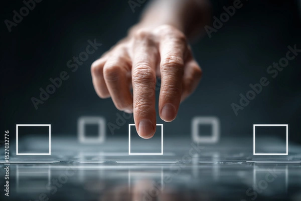 Fototapeta Hand touching virtual interface buttons