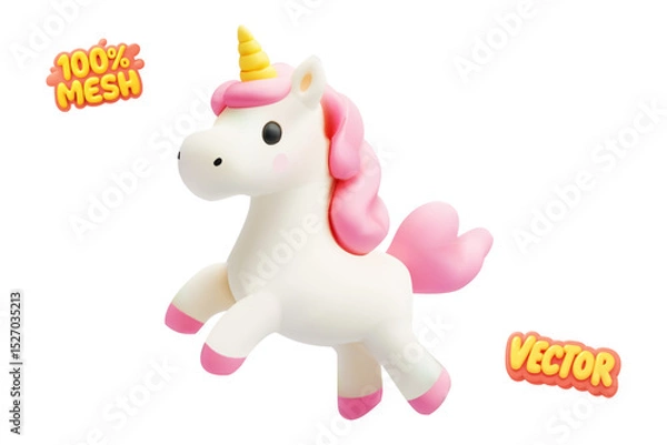 Fototapeta Vector realistic isolated cute unicorn on white background.