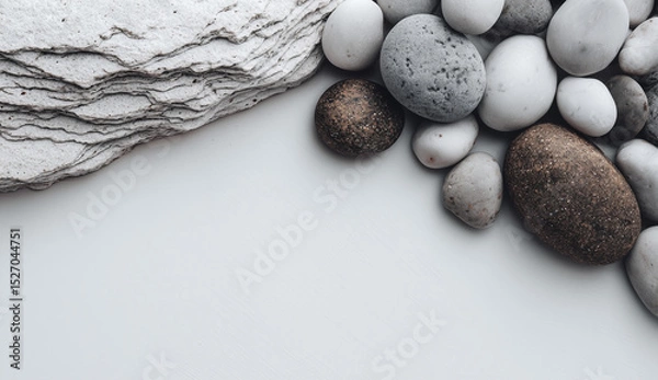 Fototapeta Smooth round stones on white background