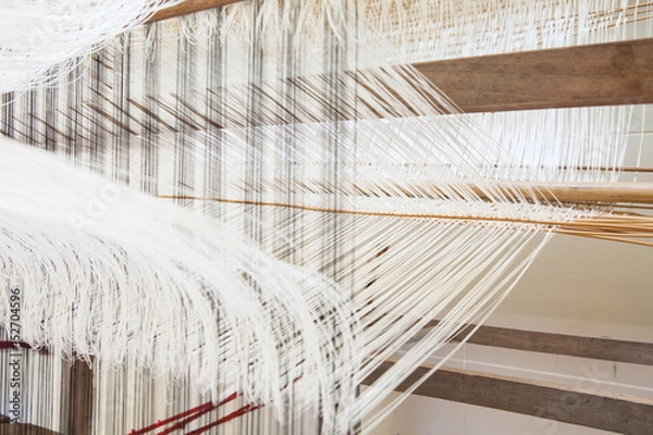 Obraz old weaving Loom and thread of yarn.