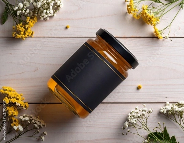 Obraz Honey Jar with Black Label for mockup