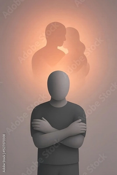 Obraz A person hugs themselves, casting a shadow of two figures embracing—symbolizing the deep imprint of a loved one’s hug that still echoes within.
