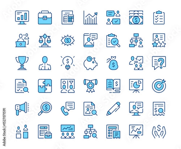 Fototapeta Business consulting icons. Vector line icon set. Modern outline design. Blue concept