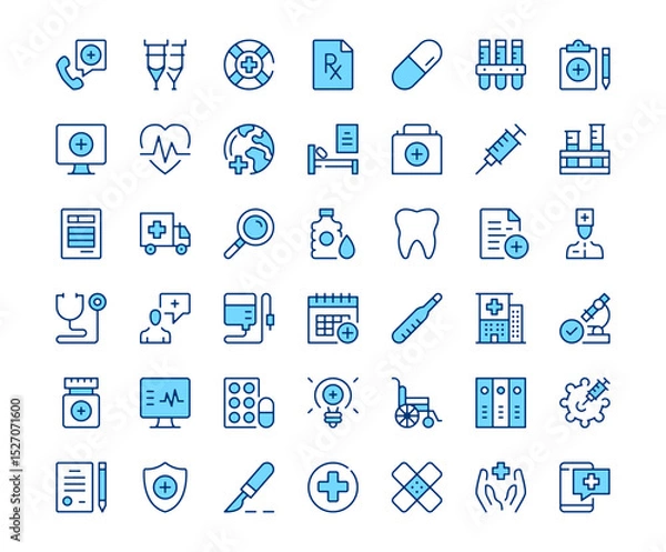 Fototapeta Healthcare icons. Vector line icon set. Modern outline design. Blue concept