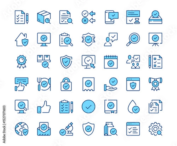 Fototapeta Quality control icons. Vector line icon set. Modern outline design. Blue concept