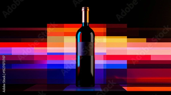 Fototapeta Wine bottle with label on geometric colorful background