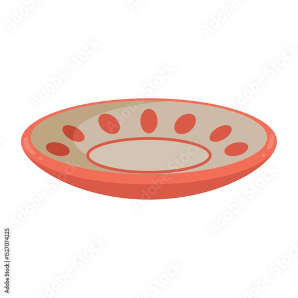 Obraz Colorful Decorative Plate Vector Illustration with Red Border and Oval Patterns for Kitchen and Tableware Designs