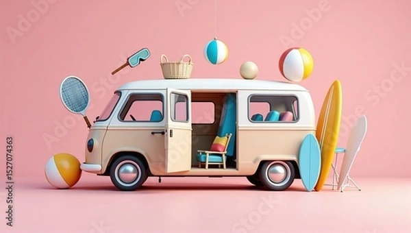 Obraz camper van packed with summer essentials