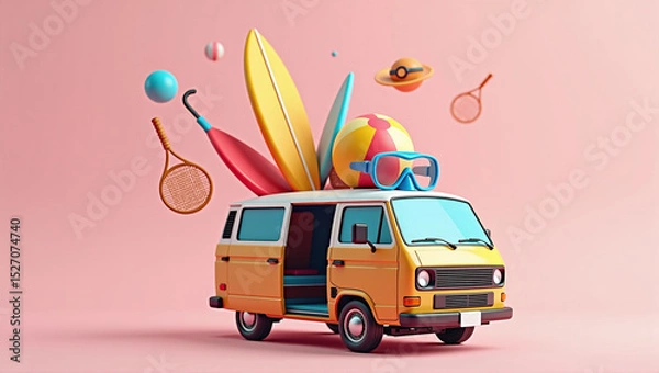 Obraz camper van packed with summer essentials