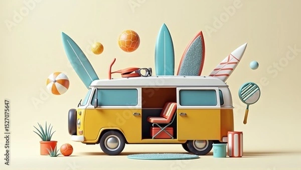 Obraz camper van packed with summer essentials