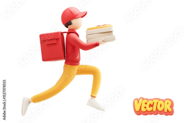 Fototapeta Vector realistic isolated pizza delivery courier on white background. Concept of fast food delivery and pizzeria.