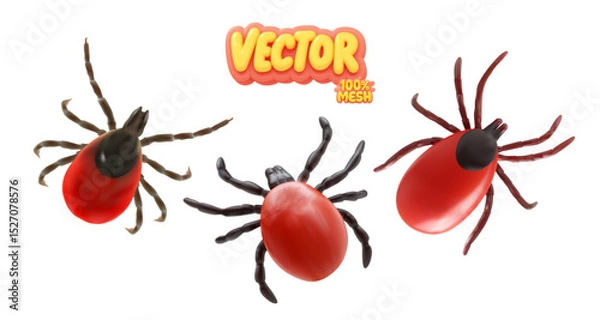 Fototapeta Vector set of realistic isolated red ixodid ticks on white background.