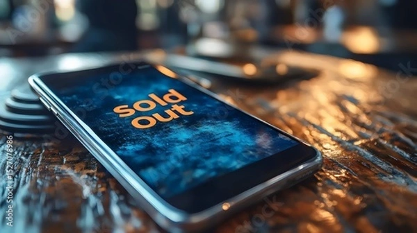 Fototapeta A smartphone shows 'sold out' to highlight product unavailability online.