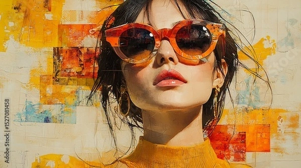 Fototapeta Generative Collage Art With Paper Cut Out Fashion Layers Watercolor Strokes and Digital Paint Blending Modern and Vintage Aesthetics