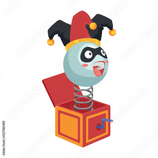 Obraz Mischievous Jack-in-the-Box with Jester Hat: A Fun Cartoon Surprise