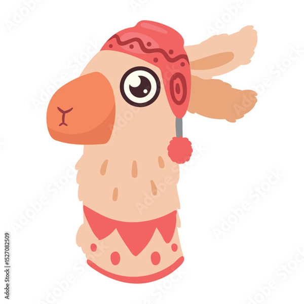 Obraz  Festive Llama in Winter Hat Vector Illustration: A Charming Cartoon Design