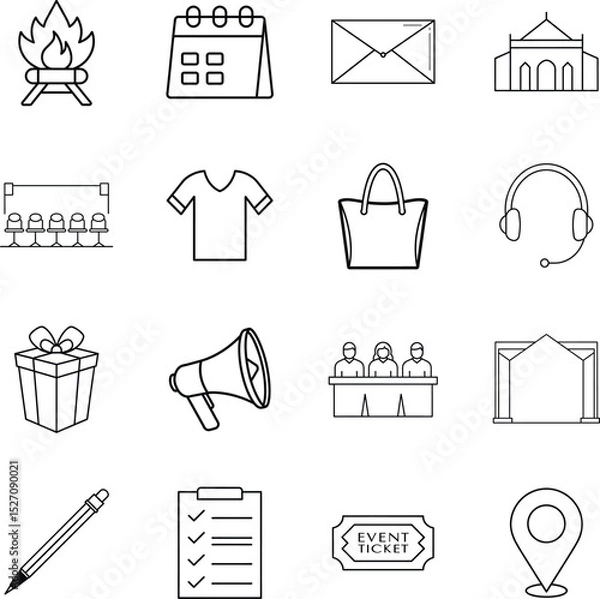 Fototapeta Event Planning Icons Calendar, Tickets, Venue, Gifts, and More