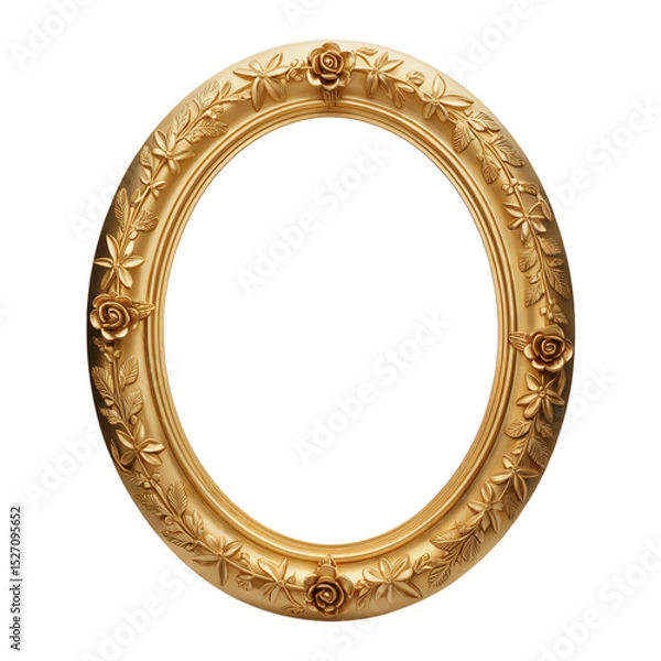 Fototapeta Elegant gold oval frame with floral design vintage style decor art rose on transparent background