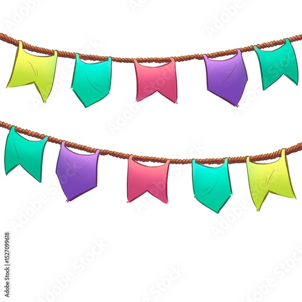 Fototapeta Fileira de bandeirinhas coloridas para festa de São João. Bandeira de quadrilha amarradas numa corda