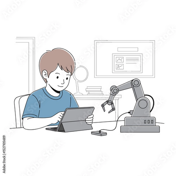 Obraz STEM education for children with tablet and robot