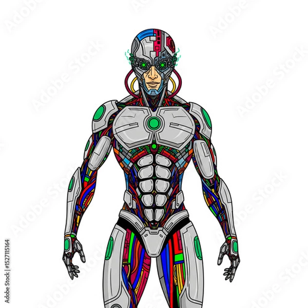 Fototapeta Advanced Cyborg: Humanoid Robot with Exposed Circuitry