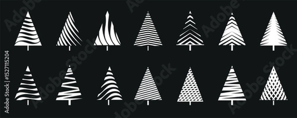 Fototapeta Set of White Christmas Tree on black background. Vector Illustration and Icons