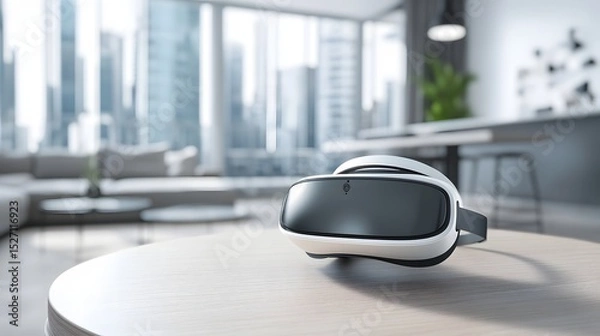 Obraz Modern virtual reality headset on a table in a contemporary living space.