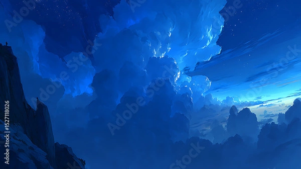 Obraz A blue sky with clouds and stars