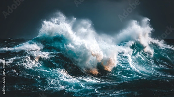 Obraz A large wave crashing into the shore, with the water splashing