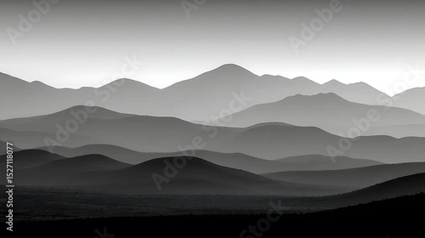 Obraz A mountain range with a gray sky in the background