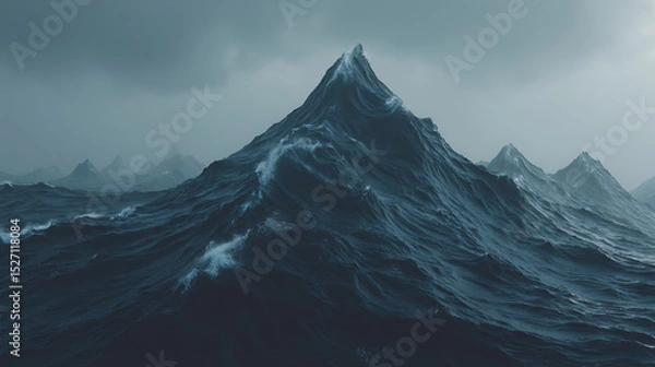 Obraz A mountain range is visible in the distance behind a large wave