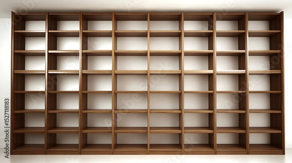 Obraz A large wooden bookshelf with many shelves and no books