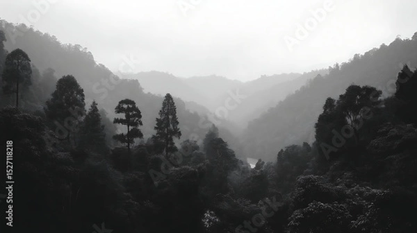 Obraz A forest with trees and a river