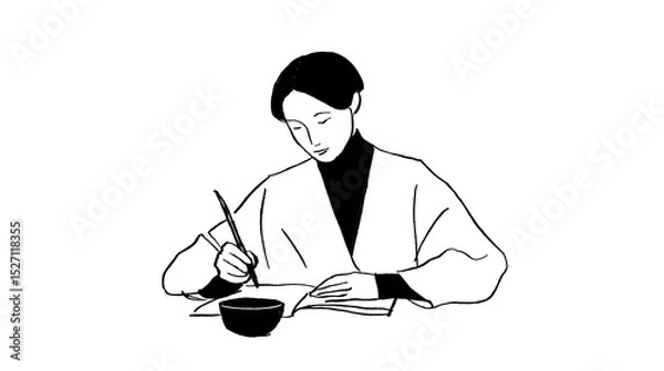 Obraz A woman is writing in a book